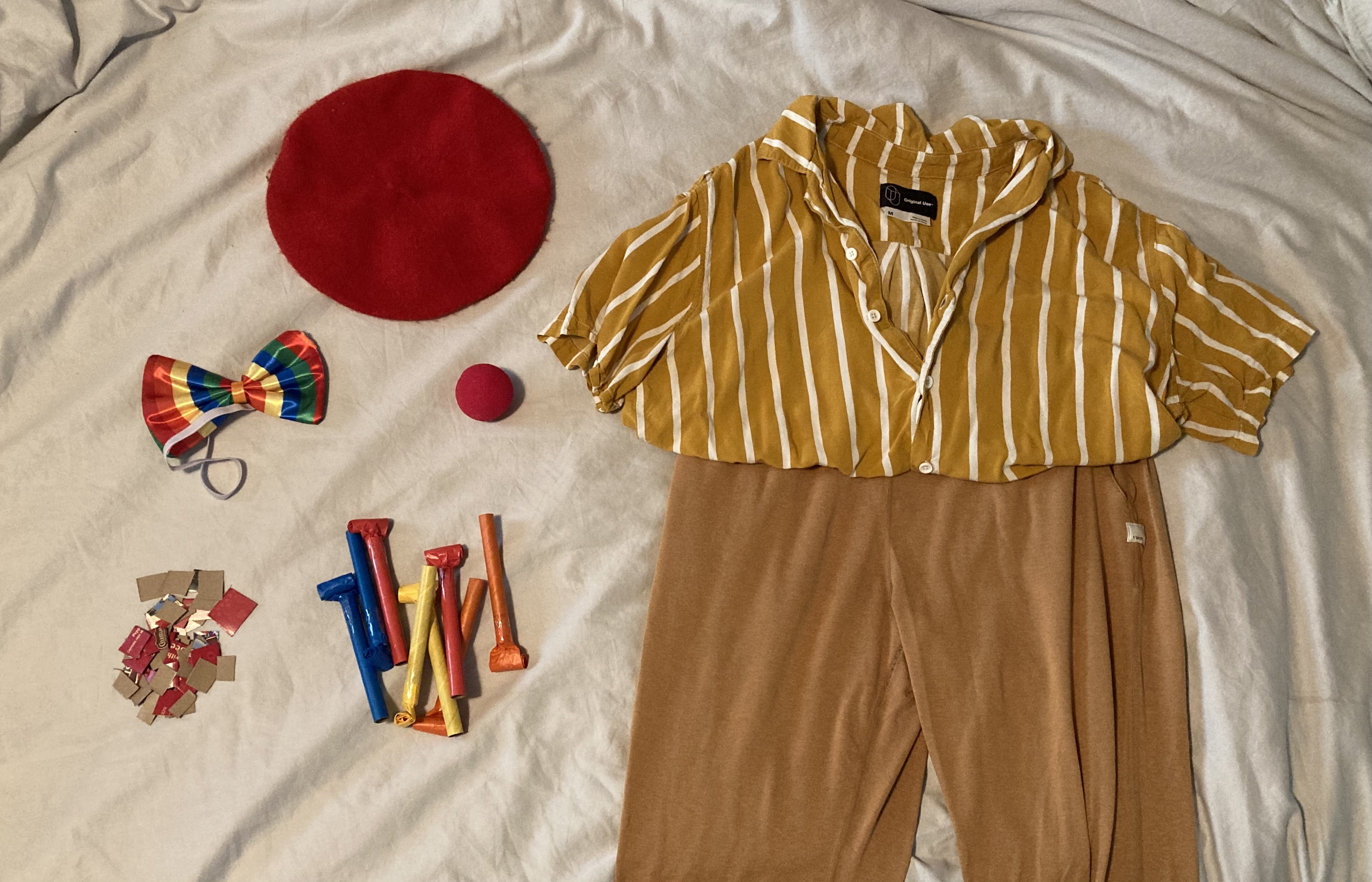 The clown tools and clothing I wore to present Clownsqueak. Why can't I take them off?